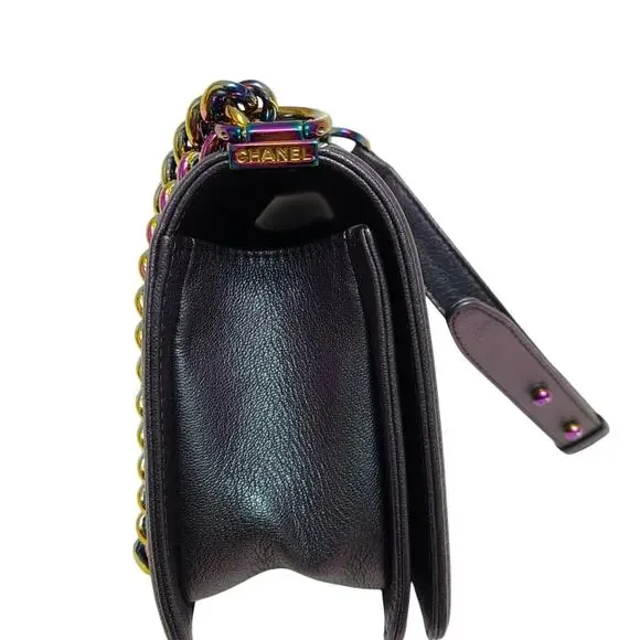 Chanel Purple Mermaid Boy Bag 16C Iridescent Old Medium Classic Quilted Flap CC - Picture 5 of 16